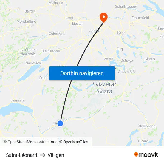 Saint-Léonard to Villigen map