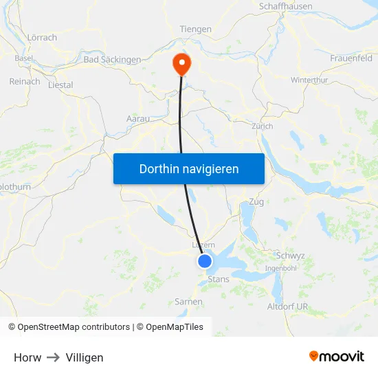 Horw to Villigen map