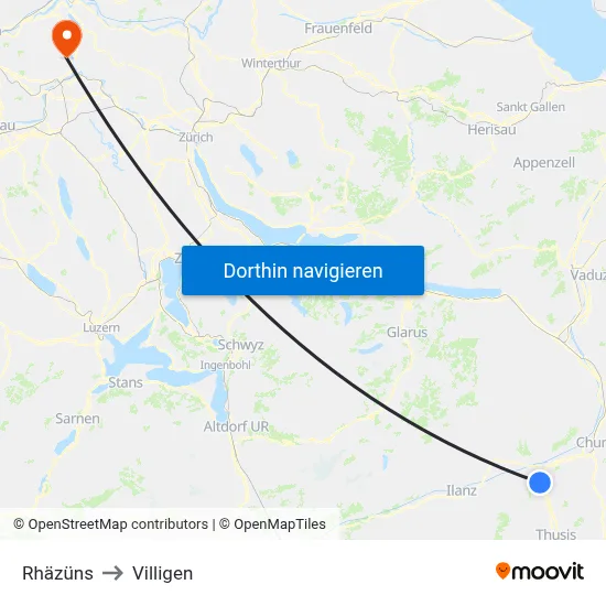 Rhäzüns to Villigen map