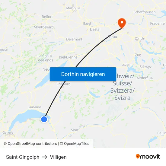 Saint-Gingolph to Villigen map