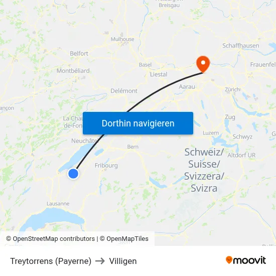Treytorrens (Payerne) to Villigen map