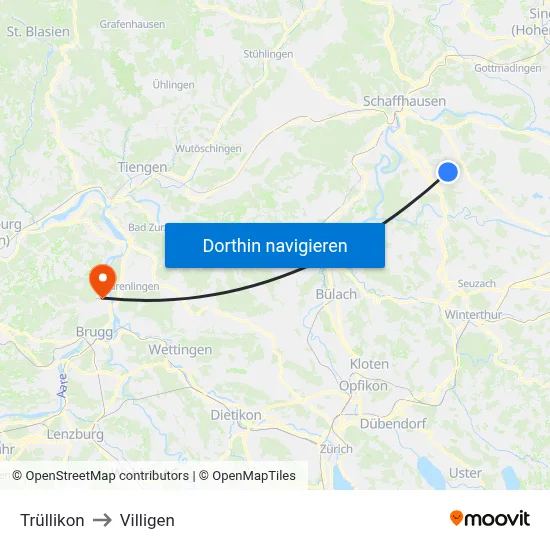 Trüllikon to Villigen map