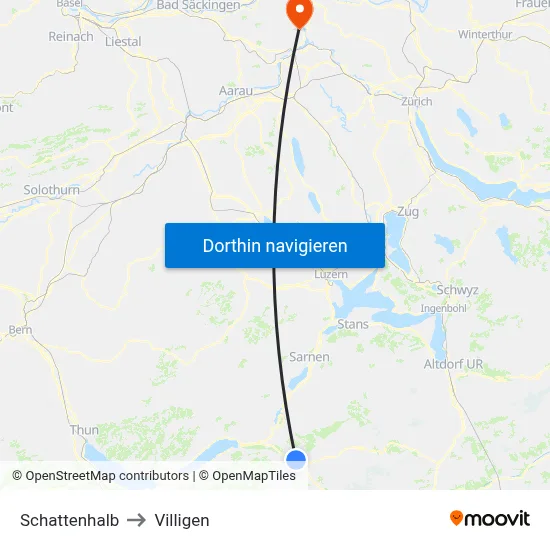 Schattenhalb to Villigen map