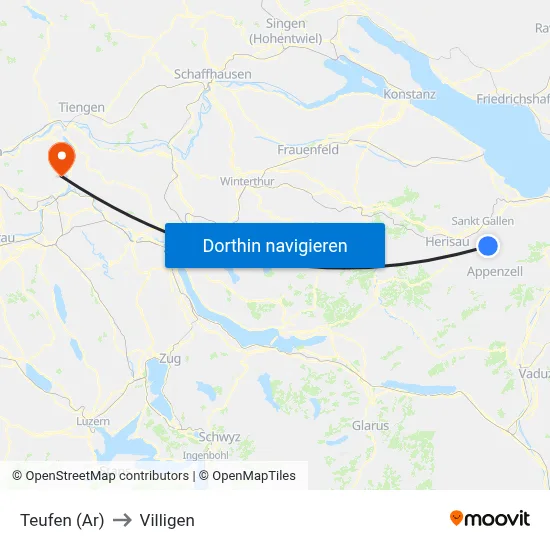 Teufen (Ar) to Villigen map