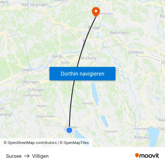 Sursee to Villigen map