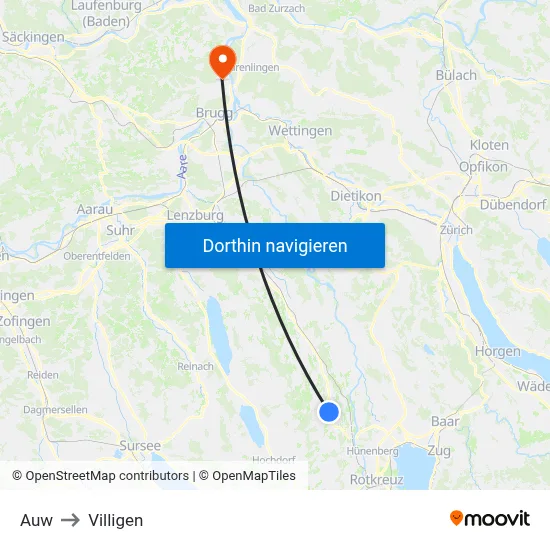 Auw to Villigen map