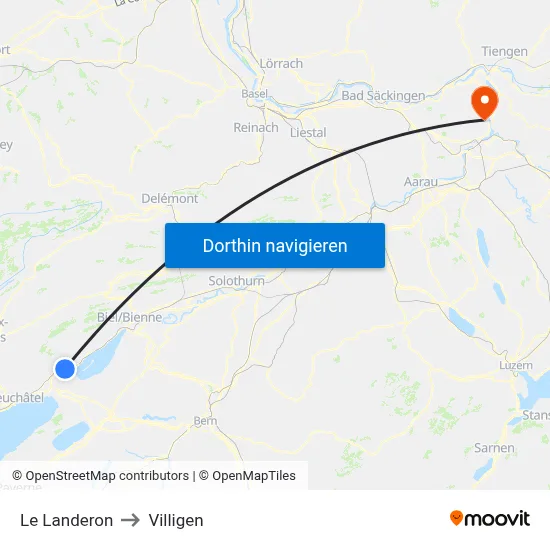 Le Landeron to Villigen map