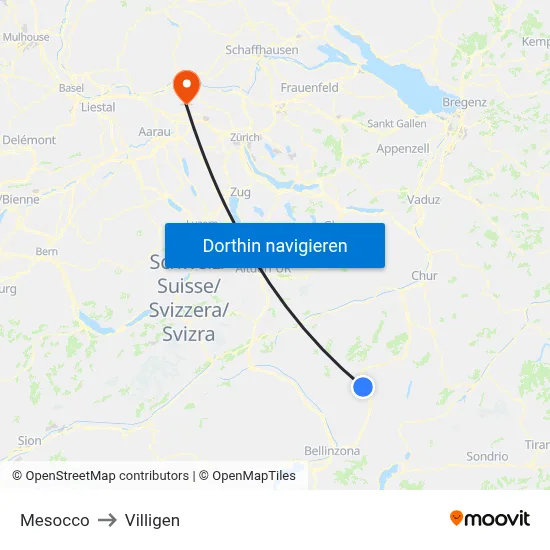 Mesocco to Villigen map
