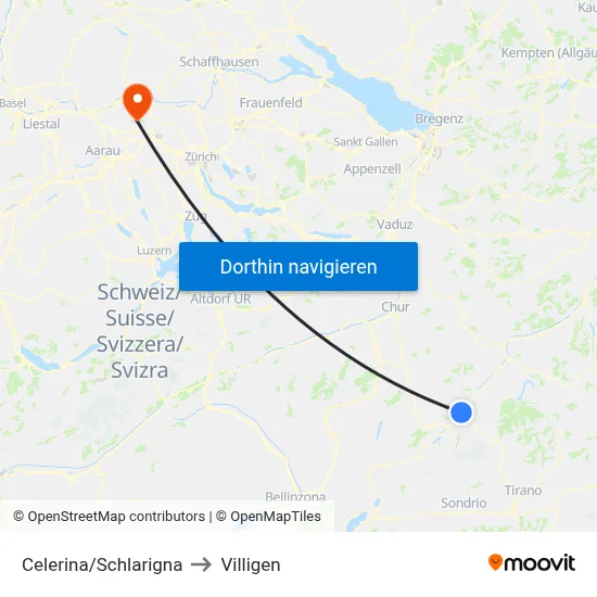 Celerina/Schlarigna to Villigen map