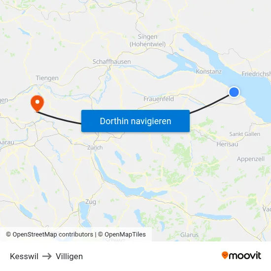 Kesswil to Villigen map