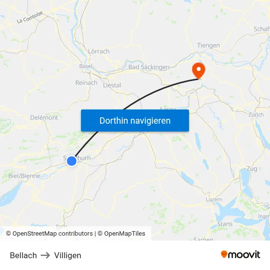Bellach to Villigen map