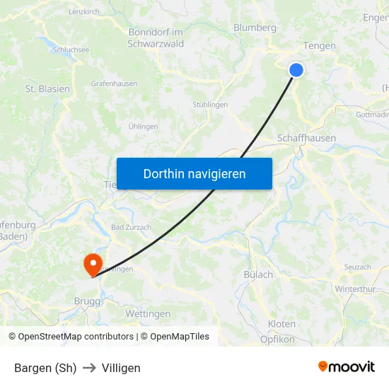 Bargen (Sh) to Villigen map