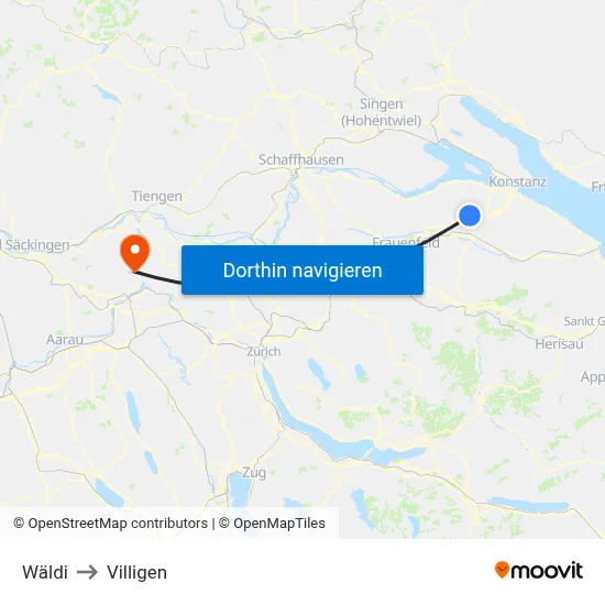 Wäldi to Villigen map