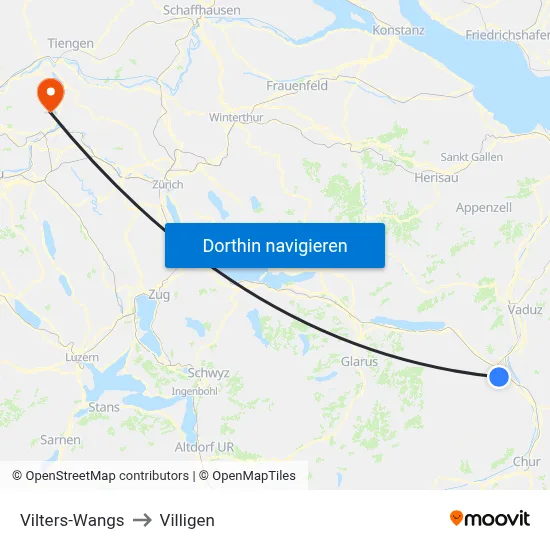 Vilters-Wangs to Villigen map