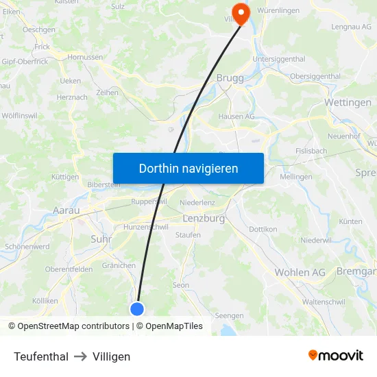 Teufenthal to Villigen map