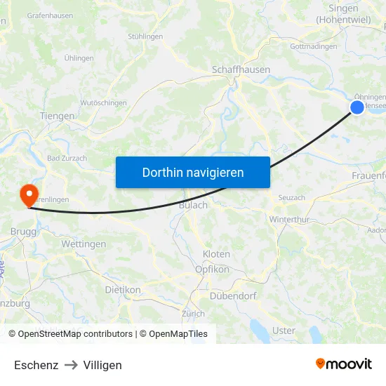 Eschenz to Villigen map