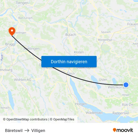 Bäretswil to Villigen map