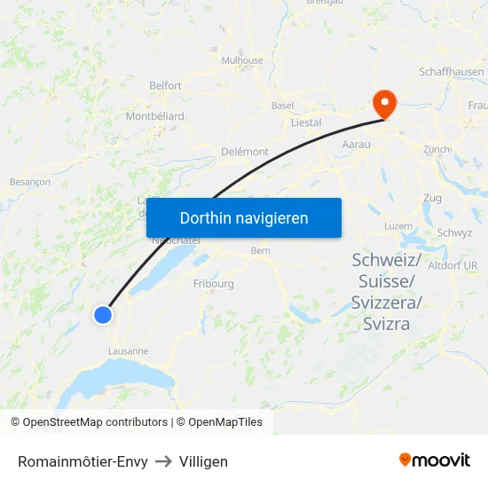 Romainmôtier-Envy to Villigen map