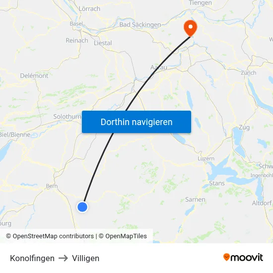 Konolfingen to Villigen map
