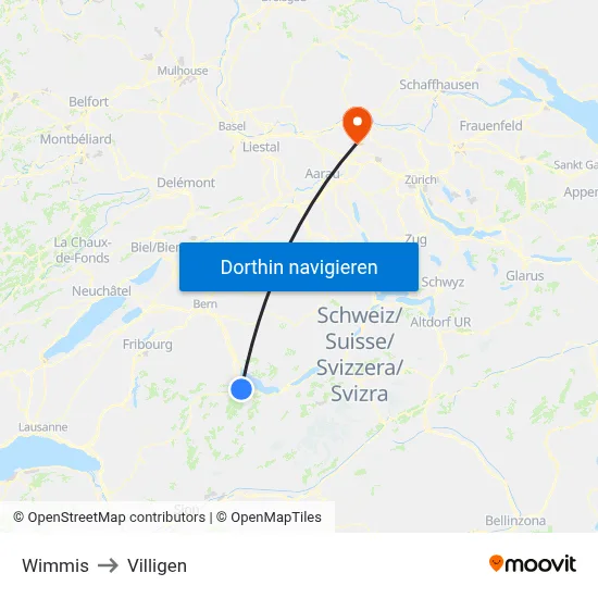 Wimmis to Villigen map
