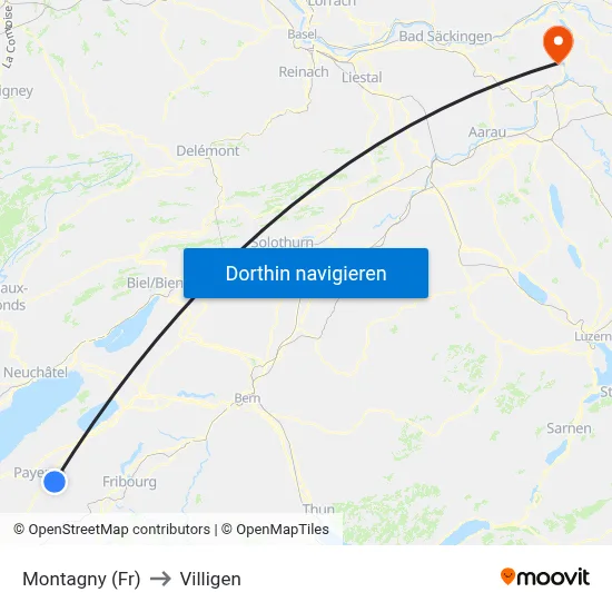Montagny (Fr) to Villigen map