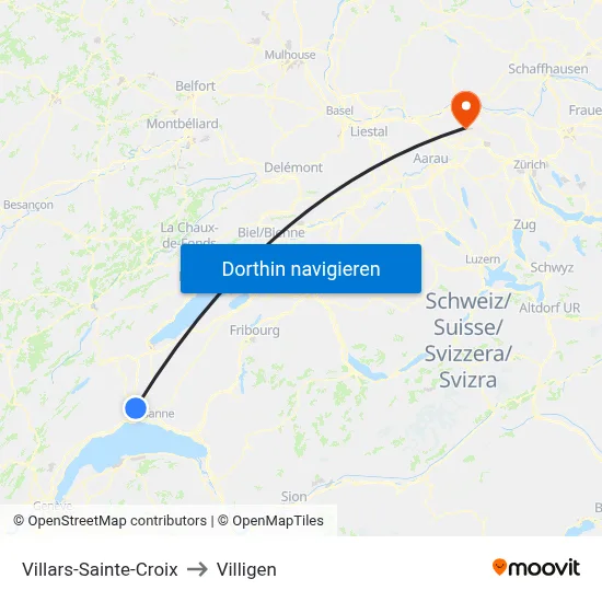 Villars-Sainte-Croix to Villigen map