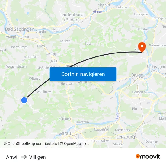 Anwil to Villigen map
