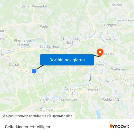 Gelterkinden to Villigen map