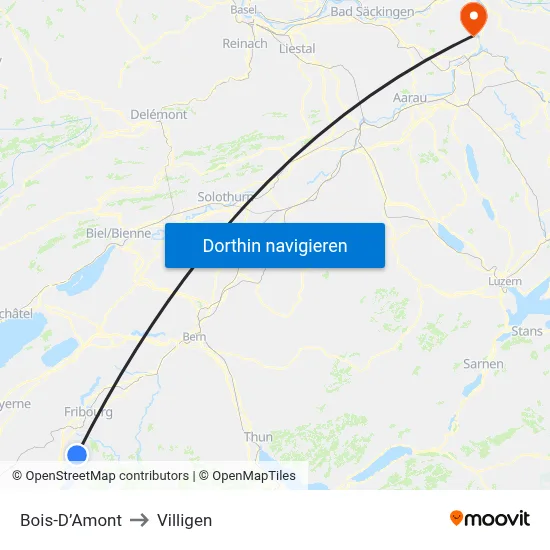 Bois-D’Amont to Villigen map