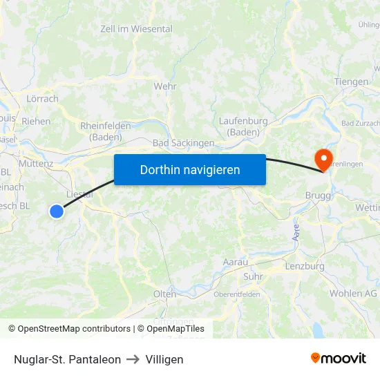 Nuglar-St. Pantaleon to Villigen map