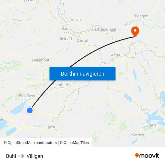 Bühl to Villigen map