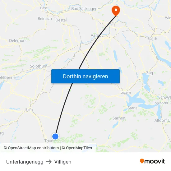 Unterlangenegg to Villigen map