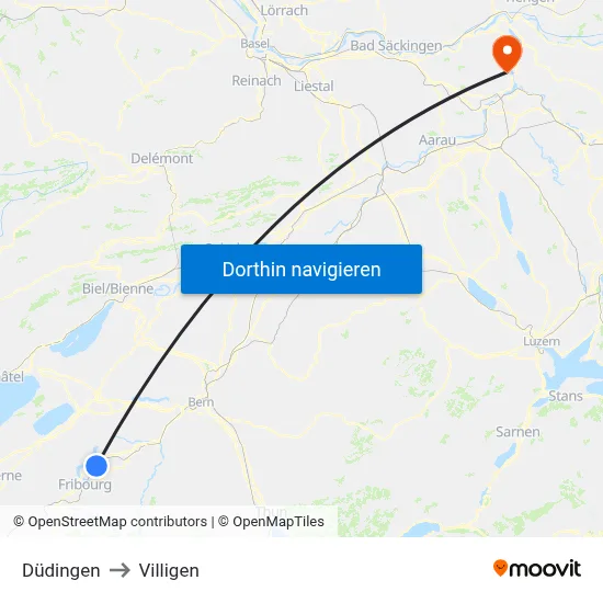 Düdingen to Villigen map