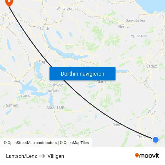 Lantsch/Lenz to Villigen map