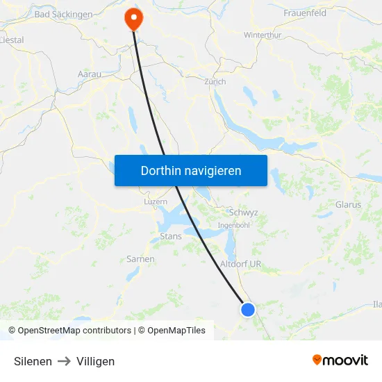 Silenen to Villigen map