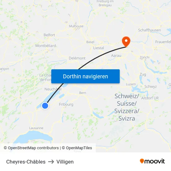 Cheyres-Châbles to Villigen map