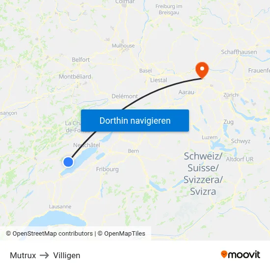 Mutrux to Villigen map