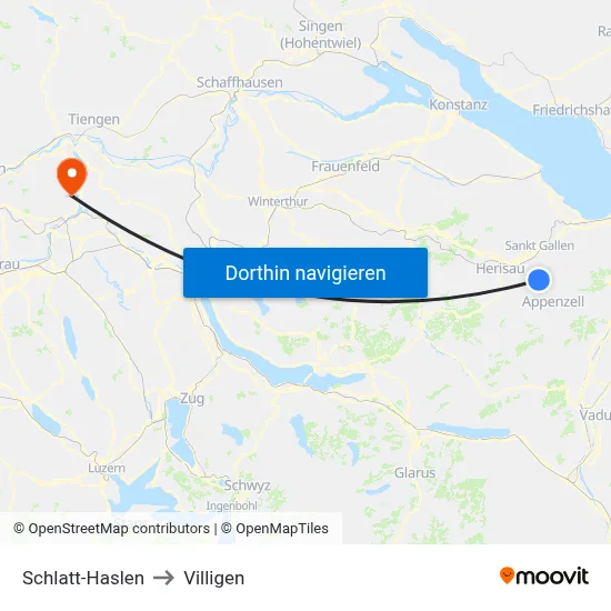 Schlatt-Haslen to Villigen map