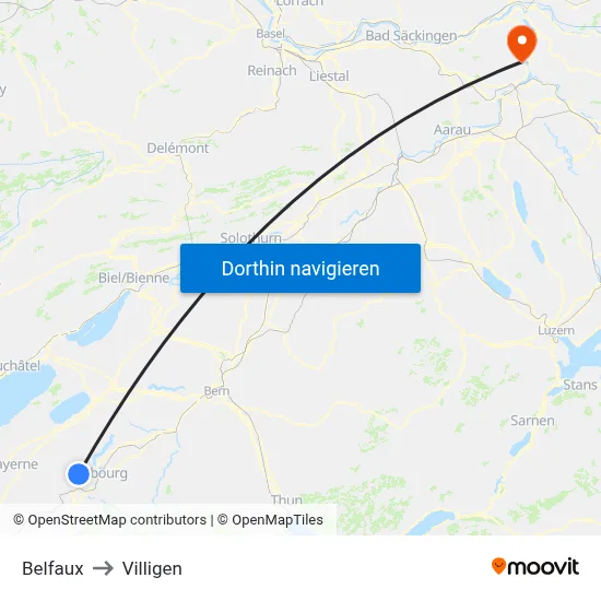 Belfaux to Villigen map