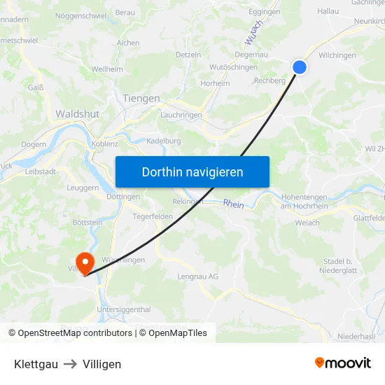Klettgau to Villigen map