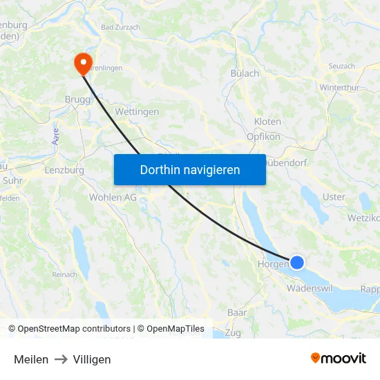Meilen to Villigen map