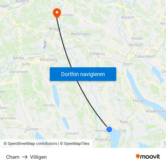 Cham to Villigen map