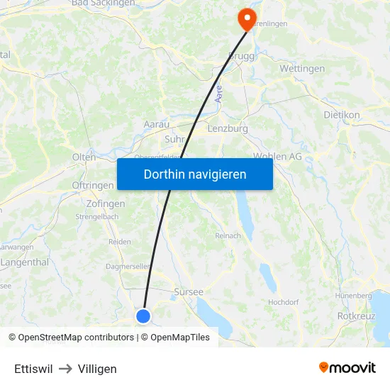 Ettiswil to Villigen map