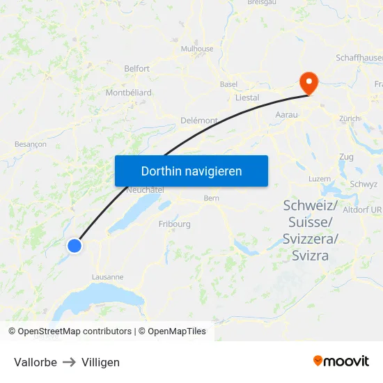 Vallorbe to Villigen map