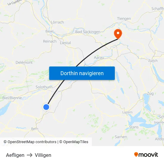 Aefligen to Villigen map