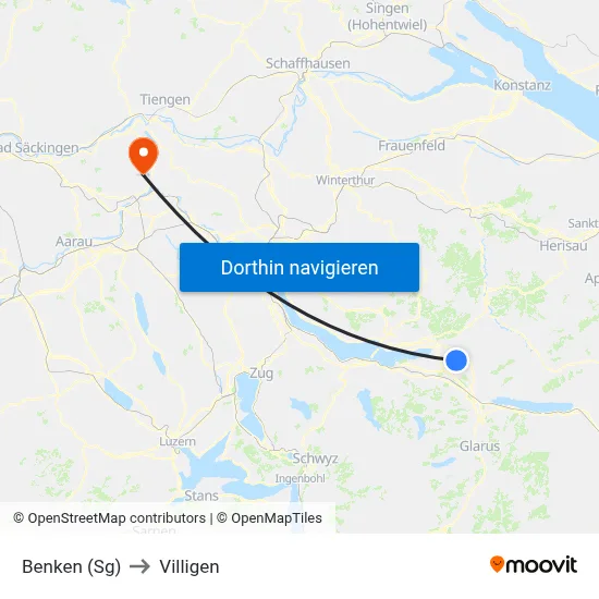 Benken (Sg) to Villigen map