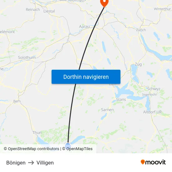 Bönigen to Villigen map