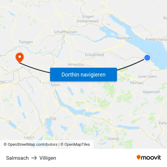 Salmsach to Villigen map