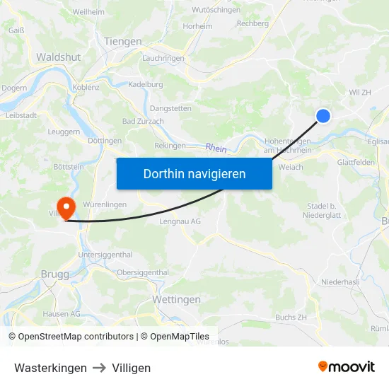 Wasterkingen to Villigen map