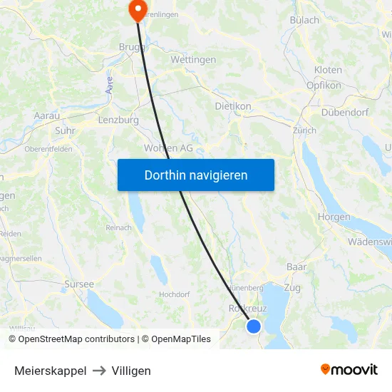 Meierskappel to Villigen map